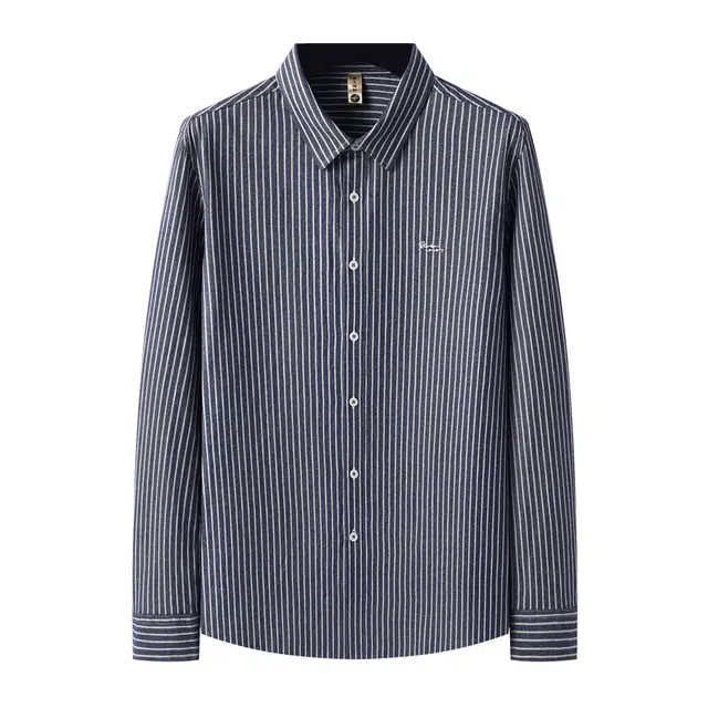 百胜狐 纯棉长袖宽松商务通勤条纹衬衣衬衫 男款