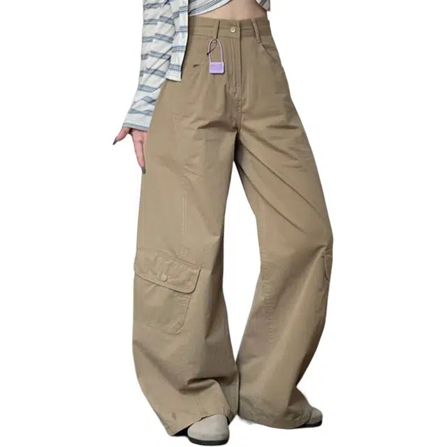 如续 设计感美式复古辣妹弯刀裤百搭显瘦多口袋阔腿工装休闲裤女生小个子款牛仔裤 女款