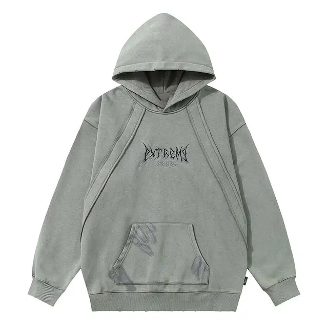 拾个壹先生 美式复古重磅高街涂鸦小众宽松休闲百搭字母刺绣设计感加厚外套卫衣 男女同款