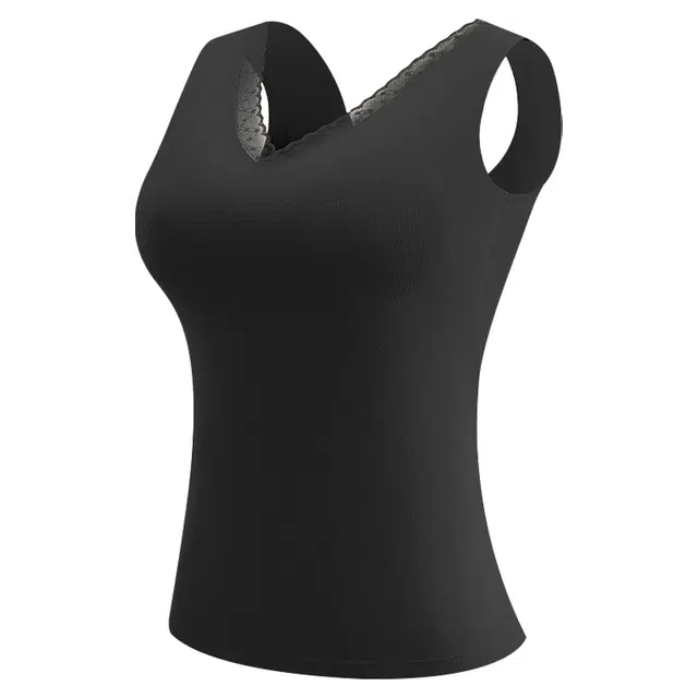 二三二三 纯色性感蕾丝花边背心隐形无痕舒适柔软亲肤内衣无袖贴身纯欲感打底衫时尚洋气简约百搭保暖上装 女款