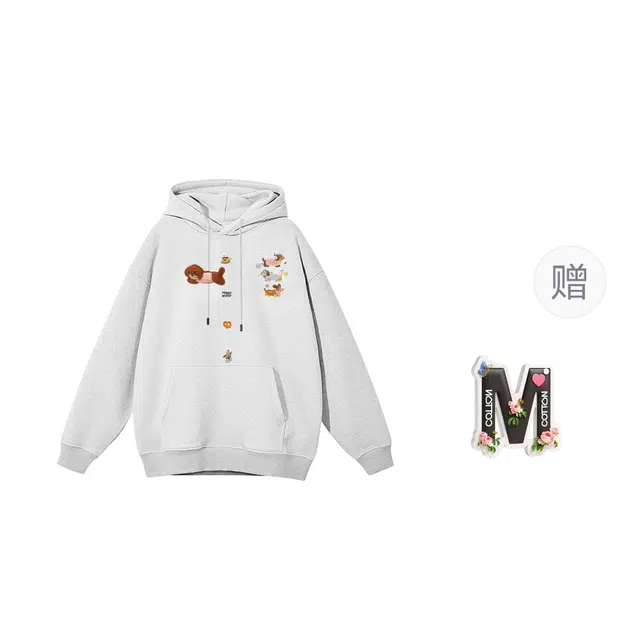 棉购 连帽秋冬季百搭可爱卡通时尚潮流刺绣印花美式学生上衣服外套卫衣 男女同款