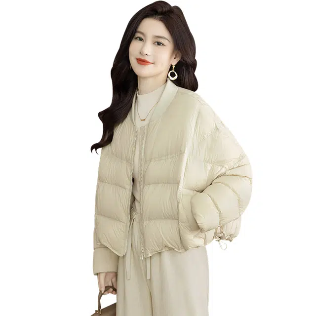 丝柏舍 纯色简约短款抽绳设计宽松款气质落肩长袖羽绒服 女款