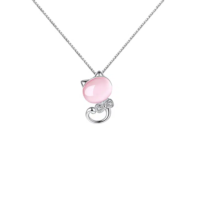 前方大荒野 粉猫咪锁骨链镶钻可爱猫猫萌趣甜美小清新时尚轻奢高级感小众设计精致小巧#好运 琉璃 项链 女款