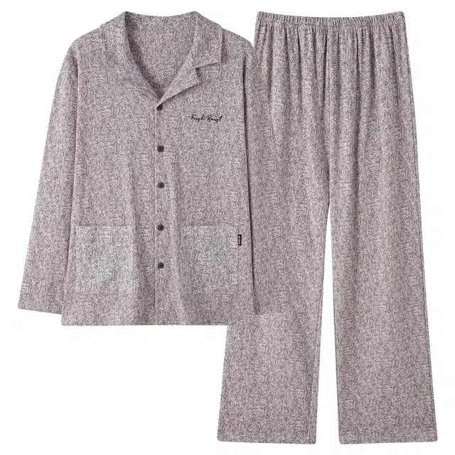 俏霓桐 简约高级感翻领纯棉亲肤柔软时尚休闲潮流舒适长袖长裤家居服可外穿睡衣套装 男款