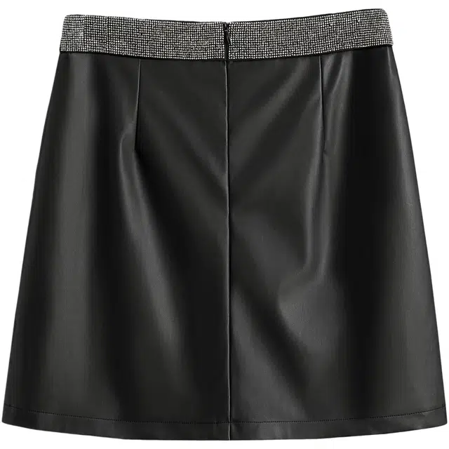 她池 气质优雅高腰烫钻吸睛修身包臀皮短裙 女款