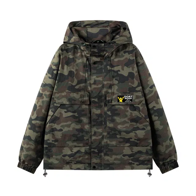 普鲁士多特蒙德 潮流时尚宽松简约防水连帽迷彩长袖上衣外套百搭秋季男装夹克 男女同款