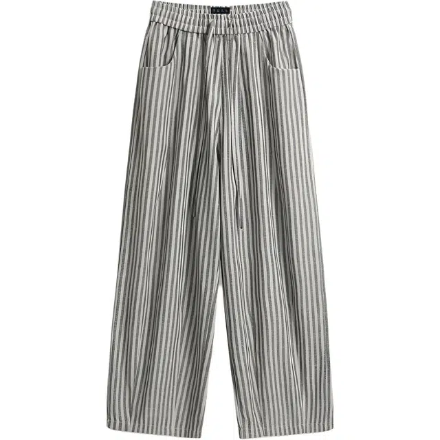 华夏儿女 早秋韩版中高腰百搭时尚美式潮流条纹设计感秋冬宽松阔腿休闲裤 男女同款