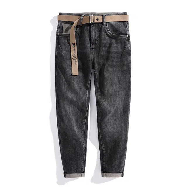 潮人榜 秋冬季高端潮牌柔软设计感修身小脚男士裤子休闲百搭时尚潮流高级感弹力牛仔裤 男款