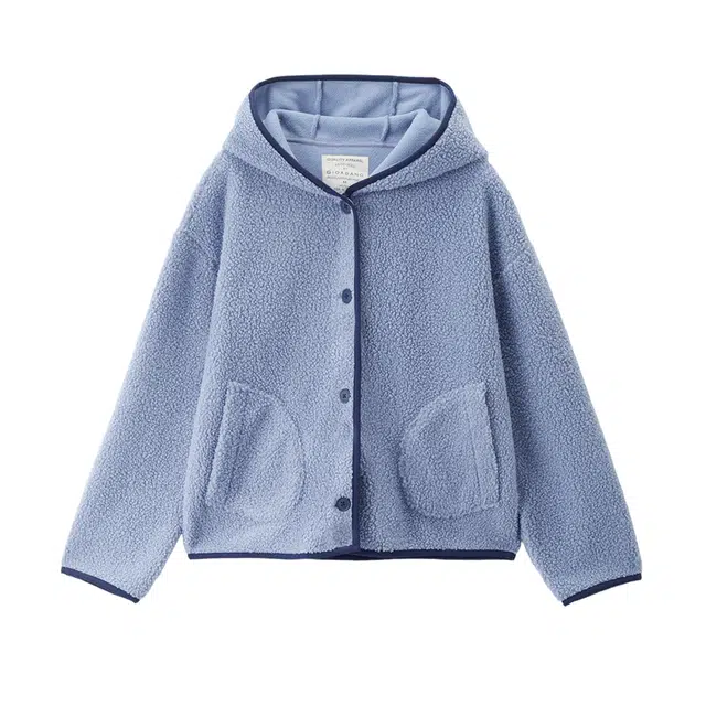 佐丹奴 泰迪绒撞色边连帽针织休闲绒感外套 女款