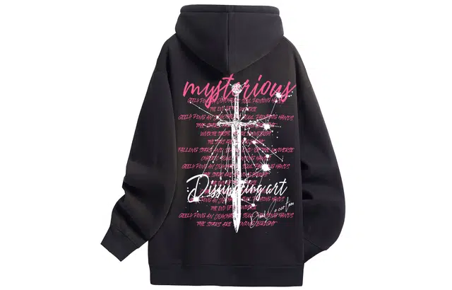 宜而爽 美式复古高街户外创意星辰宝剑图案字母印花宽松休闲舒适柔软落肩长袖套头上衣日常通勤百搭连帽卫衣 男女同款