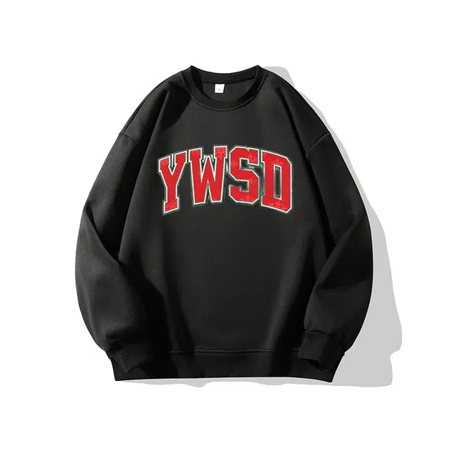 一碗士多 美式复古高街小众百搭纯色简约设计感字母宽松舒适日常通勤户外运动内搭个性落肩袖圆领卫衣 男女同款