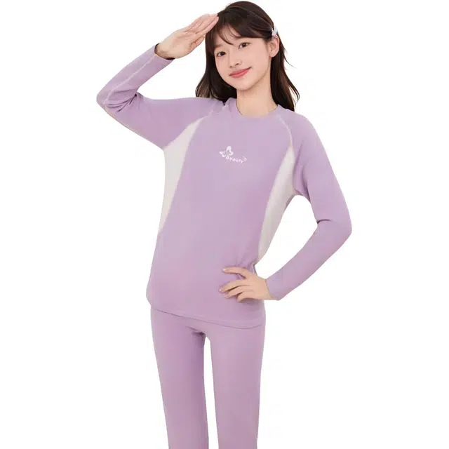 棉基因 少女风科技发热亲肤香蒲绒柔软舒适莫兰迪色系简约运动活力保暖套装 女款
