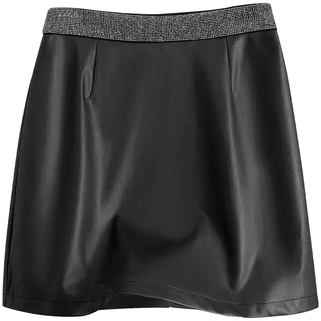 她池 气质优雅高腰烫钻吸睛修身包臀皮短裙 女款