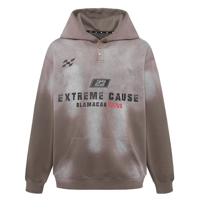 拾个壹先生 美式复古重磅高街水洗做旧小众宽松百搭设计感字母印花加厚帽衫卫衣 男女同款