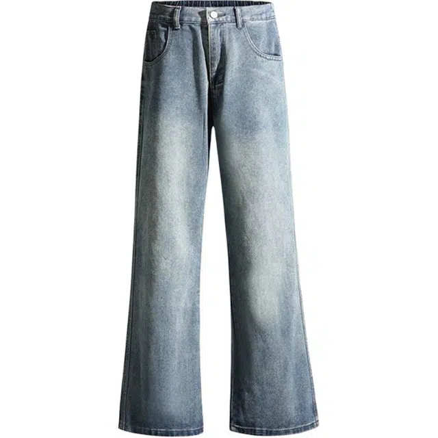 爱肯 美式高街复古重工水洗做旧废土风显高垂感柔软舒适休闲时尚百搭直筒牛仔裤 男女同款