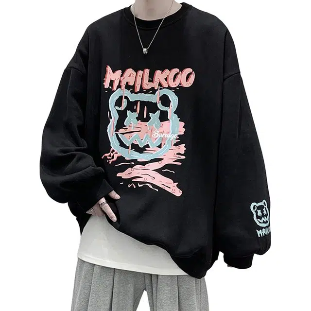 一碗士多 美式复古高街小众百搭设计感字母宽松舒适个性时尚日常通勤活动户外圆领套头经典款卫衣 男女同款