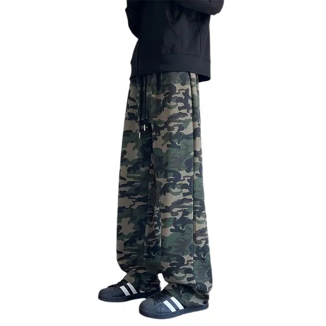 引创 重磅秋装美式复古迷彩裤男水洗宽松直筒氛围感卫裤潮休闲裤 男女同款