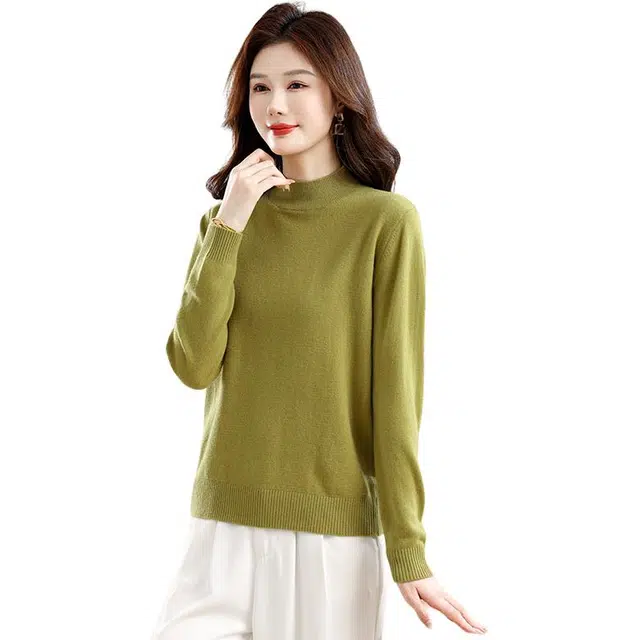恒源祥 纯色半高领羊毛打底简约时尚长袖针织衫 女款
