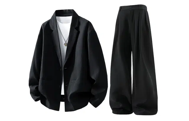 梓润格 春秋季美式无性别主义个性西服休闲外套潮流高街街头日常通勤显高显瘦直筒宽松阔腿百搭西裤西装套装 男女同款