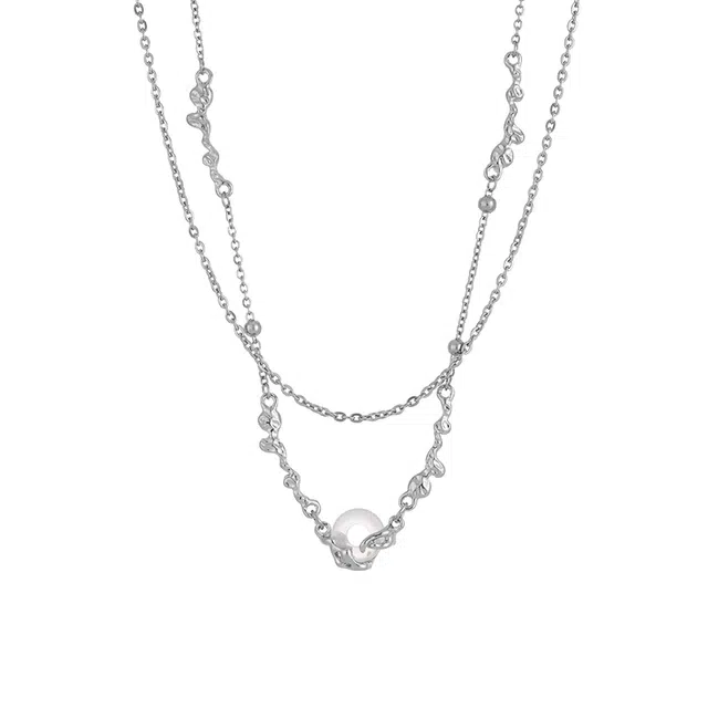 阿葱饰品 液态月光平安扣吊坠 精致优雅轻奢简约浪漫双层叠戴锁骨链 冷淡风清新小众设计显瘦百搭颈链#好运 合金  项链 女款