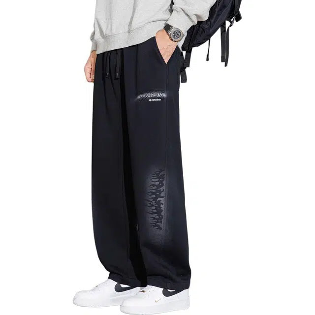 协协乐 渐变高街风卫裤春秋季美式复古宽松阔腿拖地裤百搭青少年抽绳痞帅长裤休闲裤 男款