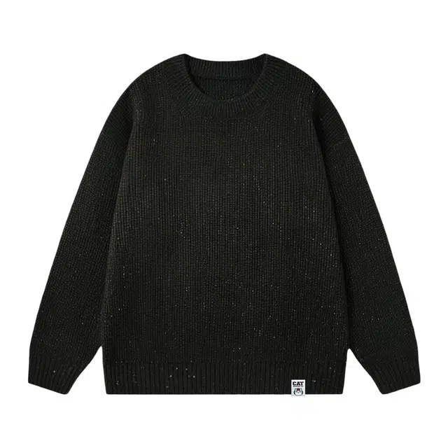 吾皇猫 慵懒风满天星设计美式复古高街简约百搭基础款学院风时尚拼色圆领套头长袖贴布针织保暖内搭打底衫休闲毛衣 男女同款