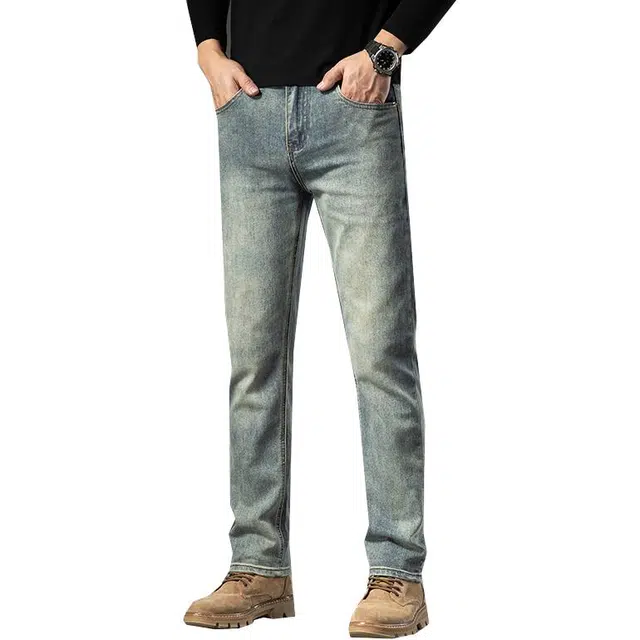 潮人榜 美式高端日常通勤秋季百搭潮牌中高腰修身微弹直筒牛仔裤 男女同款