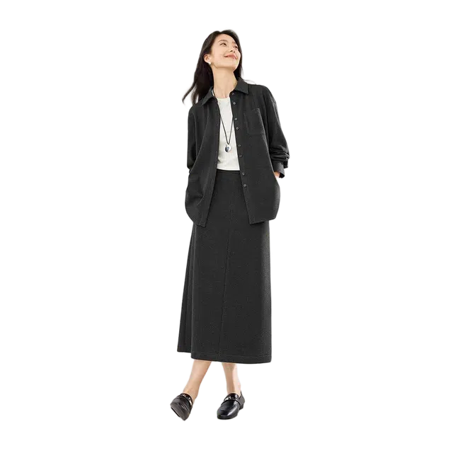 佐塞斯 高端品质高智风肌理针织外套半身裙两件套女秋季时尚衬衫裙套裙装套装 女款