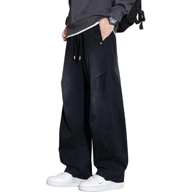 协协乐 美式高街弯刀裤机能风春秋季复古做旧宽松直筒阔腿拖地裤青少年潮牌水洗休闲长裤子牛仔裤 男款