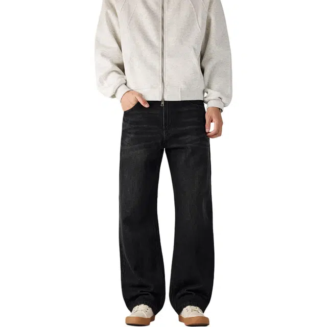 帝狼牛 高街复古水洗做旧猫须垂感舒适柔软日常通勤百搭直筒宽松休闲 牛仔裤 男女同款