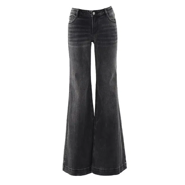 拾籍 复古设计低腰微喇裤女秋冬竹节纹百搭时尚修身显瘦弹力喇叭牛仔裤 女款