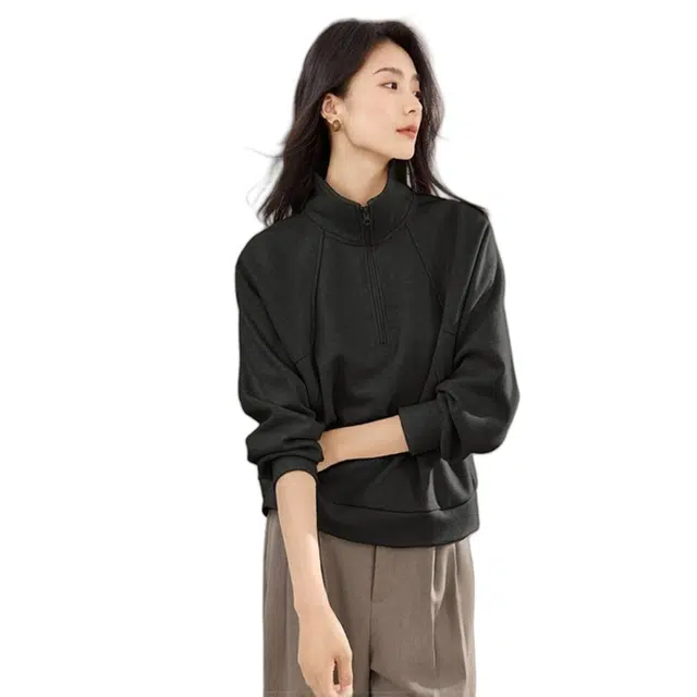 佐塞斯 高端品质立领时髦复古美式简约百搭秋季宽松显瘦时尚休闲运动上衣卫衣 女款