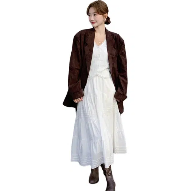 稻草人 复古休闲百搭时尚宽松潮流中长款秋冬外套西装 女款