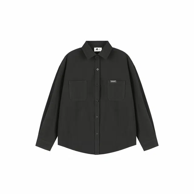 港仔文艺男 翻领工装口袋字母小标纯棉亲肤日系休闲上衣百搭宽松简约潮流衬衫 男女同款