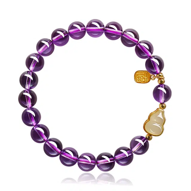 一世倾 长命锁福锁紫梦桃花小福新中式国潮古典风莲语和谐美满温润细腻轻奢风格时尚百搭转运礼盒好运天然 紫水晶 手串 男女同款情侣款
