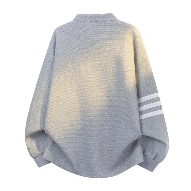 普鲁士多特蒙德 学院风美式胸针可拆卸三条杠垂感潮流纯色复古小众个性设计高级感透气上衣百搭无性别主义圆领长袖卫衣 男女同款