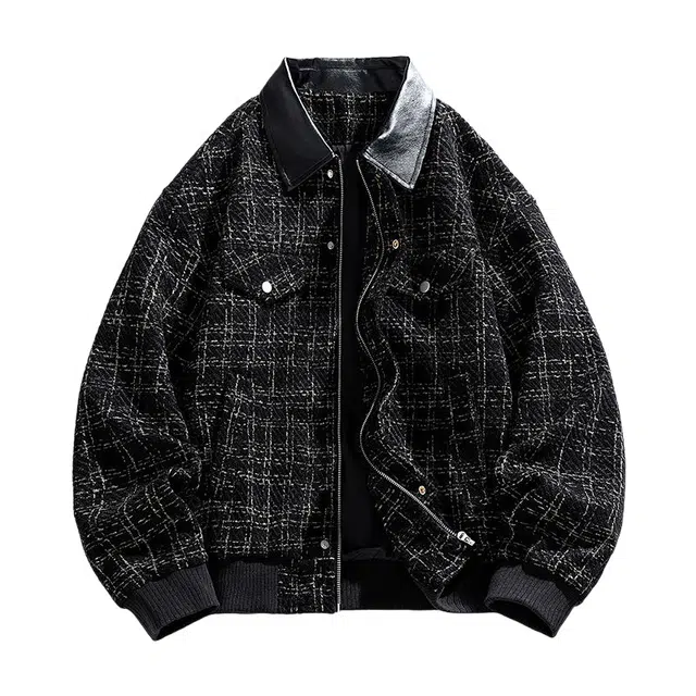 加荣 美式高街复古潮流男士款夹克城市机能风条纹百搭痞帅长袖男款秋季翻领小香风男上衣时尚宽松男落肩袖男外套 男女同款