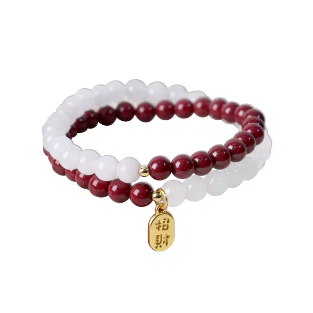 【转运纳福】 奥斯坦汀 新中式国风潮流精致轻奢优雅小众设计双层手饰品#好运 朱砂 月光石 手串 女款