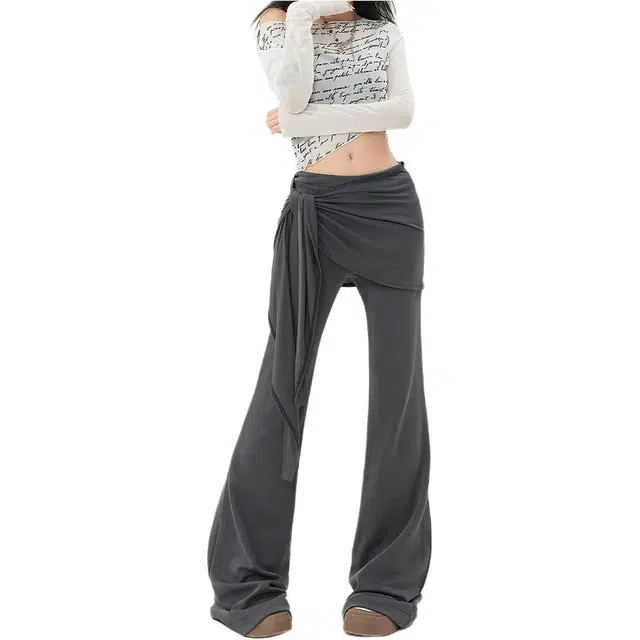 如续 韩系潮流时尚小众设计低腰微喇瑜伽裤假两件修身显瘦喇叭休闲裤 女款