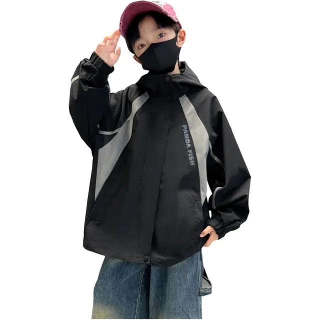 熊猫圆圆夹克 帅气百搭户外防风拼色休闲连帽