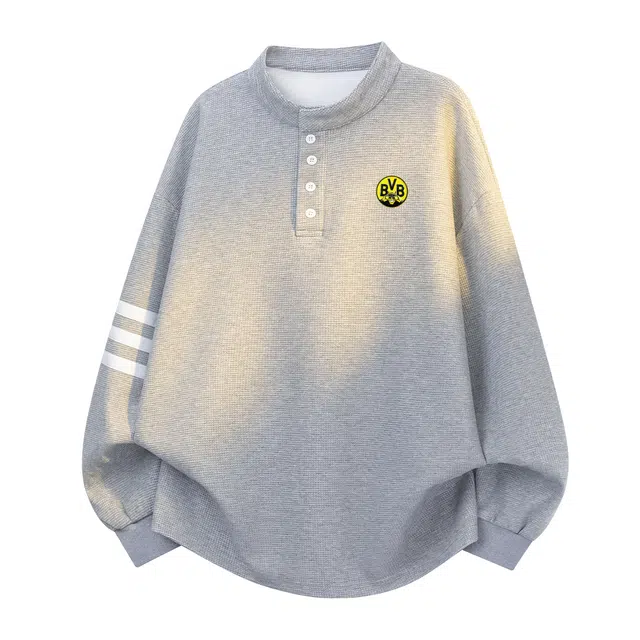 普鲁士多特蒙德 学院风美式胸针可拆卸三条杠垂感潮流纯色复古小众个性设计高级感透气上衣百搭无性别主义圆领长袖卫衣 男女同款