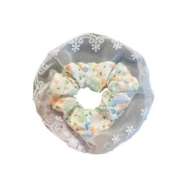 前方大荒野 青草蕾丝边大肠圈毛线牛奶糖裙边甜美文雅清新法式扎马尾#好运 棉麻 发圈 女款