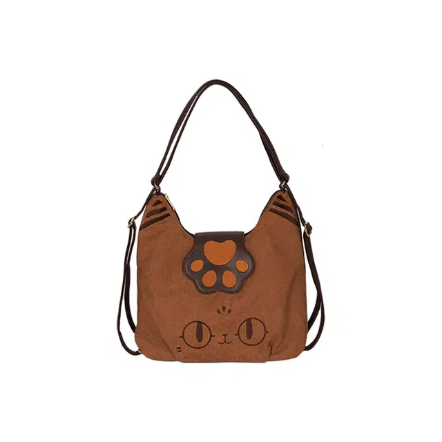大英博物馆 巴斯特系列 萌猫灯芯绒 百搭 通勤 多用款 合成革 单肩包 常规 女款 棕色