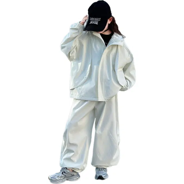 蓝彩何休闲运动套装 女童春秋款韩版连帽外套衣服装中大童洋气时髦儿童秋装潮