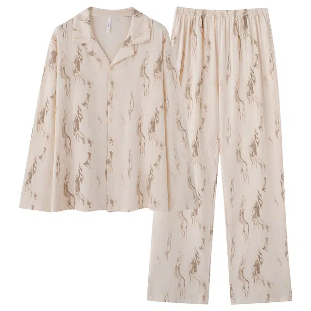 俏霓桐 时尚晕染翻领纯棉亲肤简约休闲高级感长袖长裤家居服可外穿睡衣套装 男款