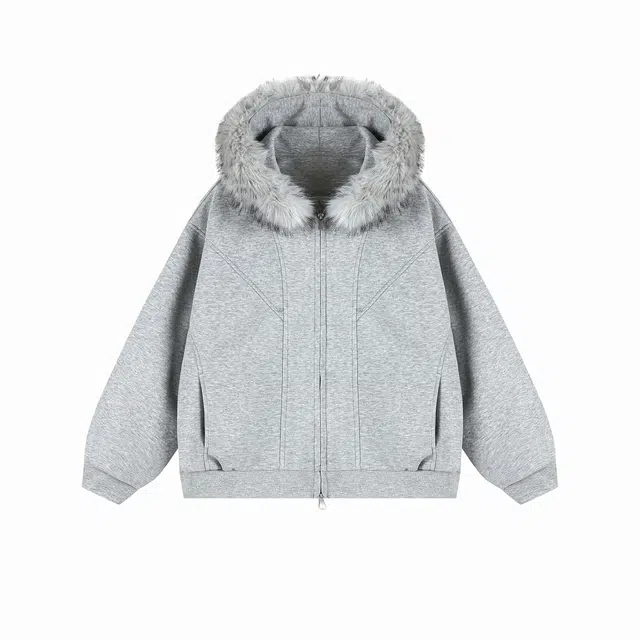 港仔文艺男 美式复古学院风拼接解构可拆卸韩系毛领双拉链加厚保暖锁温防寒纯色简约连帽上衣休闲百搭座山雕棉服 男女同款