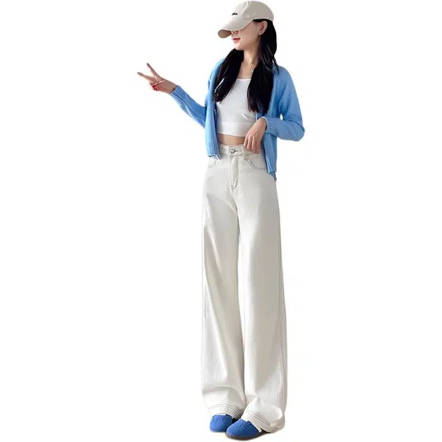 沐晓欣 韩系巨好看的一整套流行穿搭俏皮打底背心针织开衫配牛仔裤休闲套装 女款