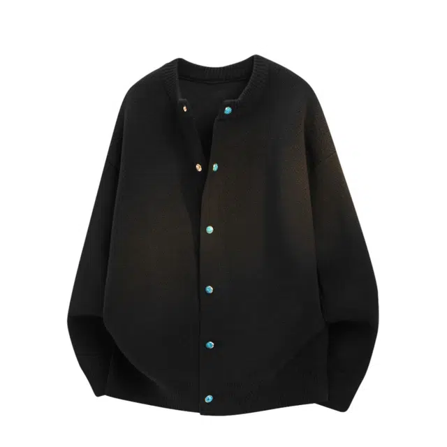 半空山 老钱风蓝宝石点缀纽扣高级感毛衣外套美式高街慵懒宽松百搭软糯垂感长袖针织衫 男女同款