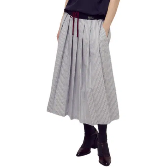 MARDI MERCREDI FW25 COTTON PLEATED MAXI SKIRT STRIPE_BLUE