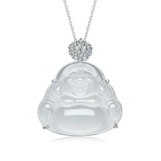 【高品质冰透】 翠雅金楼 笑脸佛锁骨链 新中式笑口常开弥勒佛 喜事连连冰润大肚佛 优雅白月光轻奢气质百搭高级感#好运 玉髓 项链 女款
